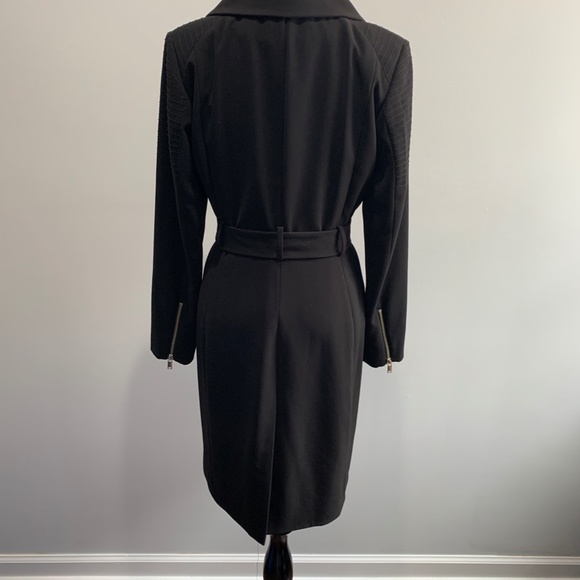 H&M black zip belted long jacket coat Trench SZ 8 Med M overcoat sash tie Moto - Picture 9 of 16